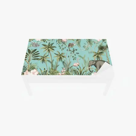 Sticker pour table et bureau jungle tropical vintage sur fond bleu – Wallnifity®