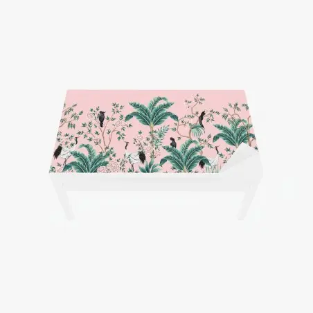 Sticker pour table et bureau scène botanique rose aux grues et oiseaux exotiques – Wallnifity®