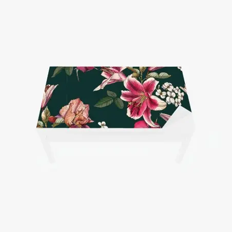 Sticker pour table et bureau motif floral élégant sur fond vert profond – Wallnifity®