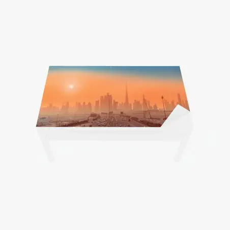 Sticker pour table et bureau panorama orangé de Dubaï au coucher du soleil – Wallnifity®