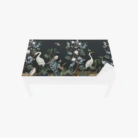Sticker pour table et bureau jardin d'oiseaux exotique au paon et fleurs – Wallnifity®