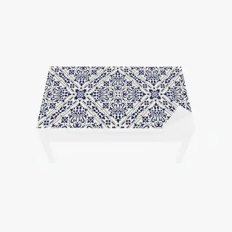 Sticker pour table et bureau motif damassé bleu marine sur fond crème – Wallnifity®