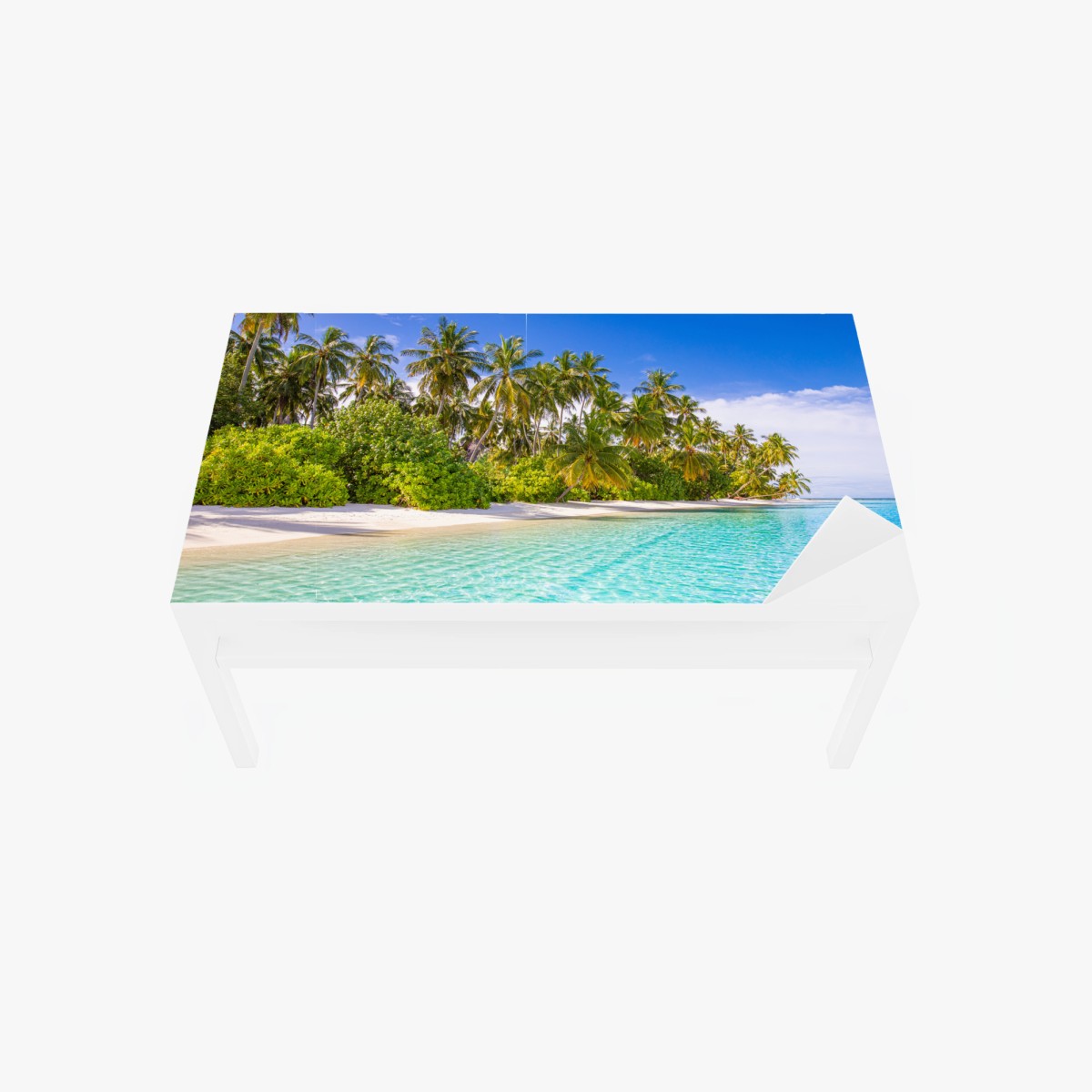 Sticker pour table et bureau plage tropicale au sable blanc et eau turquoise – Wallnifity®