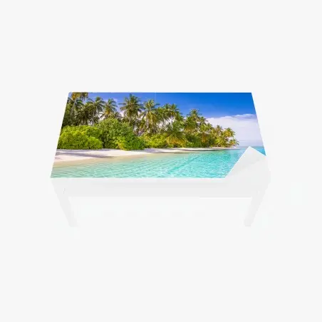 Sticker pour table et bureau plage tropicale au sable blanc et eau turquoise – Wallnifity®