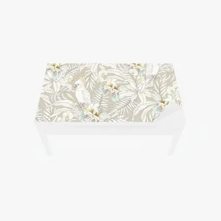 Sticker pour table et bureau décor tropical aux cacatoès et orchidées sur fond beige – Wallnifity®