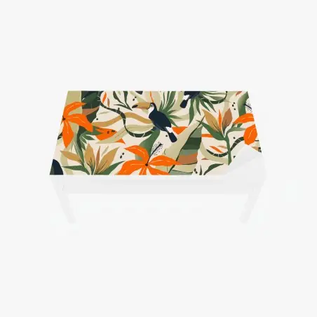 Sticker pour table et bureau motif tropical aux toucans et fleurs orangées – Wallnifity®