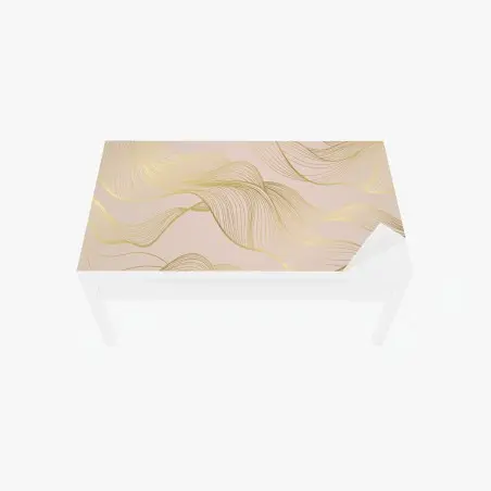 Sticker pour table et bureau vagues dorées sur fond beige poudré – Wallnifity®