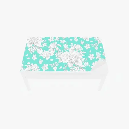 Sticker pour table et bureau motif floral délicat sur fond turquoise – Wallnifity®