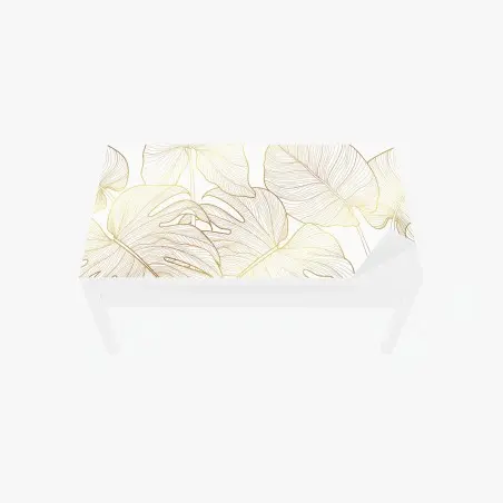Sticker pour table et bureau feuilles tropicales dorées sur fond blanc – Wallnifity®