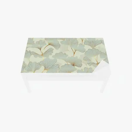 Sticker pour table et bureau motif feuilles de ginkgo dorées sur fond pastel – Wallnifity®
