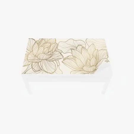 Sticker pour table et bureau fleurs de lotus dorées sur fond beige – Wallnifity®