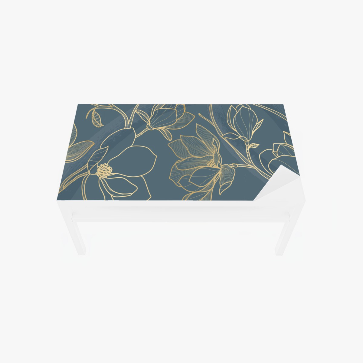 Sticker pour table et bureau motif floral doré sur fond bleu-gris – Wallnifity®