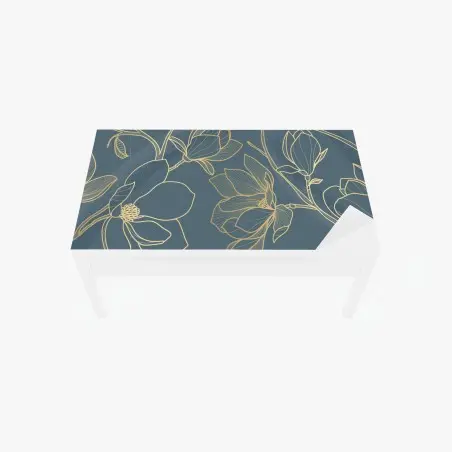Sticker pour table et bureau motif floral doré sur fond bleu-gris – Wallnifity®