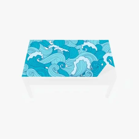 Sticker pour table et bureau vagues stylisées en nuances de bleu – Wallnifity®