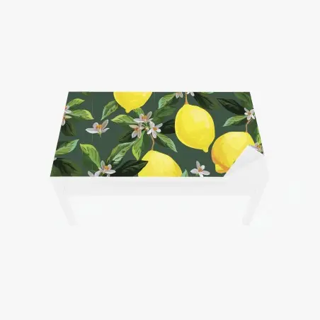 Sticker pour table et bureau motif citrons et fleurs sur fond vert – Wallnifity®