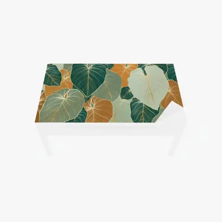 Sticker pour table et bureau motif de feuilles dorées vertes et ocres – Wallnifity®