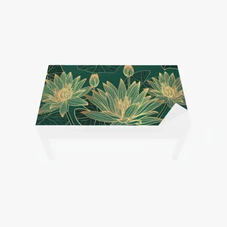 Sticker pour table et bureau lotus dorés sur fond vert élégant – Wallnifity®