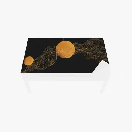 Sticker pour table et bureau ondulations dorées sur fond noir – Wallnifity®