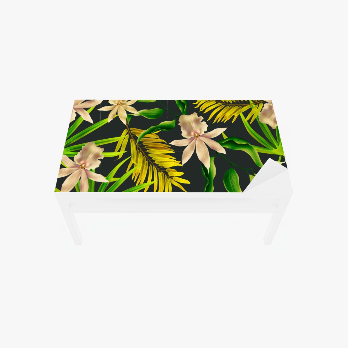 Sticker pour table et bureau motif tropical d'orchidées et de feuilles exotiques sur fond sombre – Wallnifity®