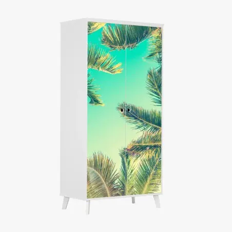 Sticker pour armoire vue rétro de palmiers sur ciel turquoise – Wallnifity®