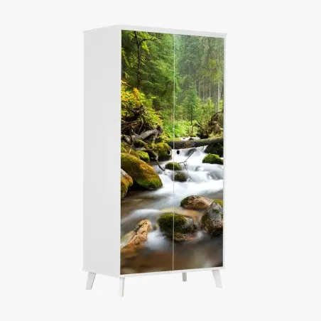 Sticker pour armoire ruisseau forestier paisible aux rochers moussus – Wallnifity®