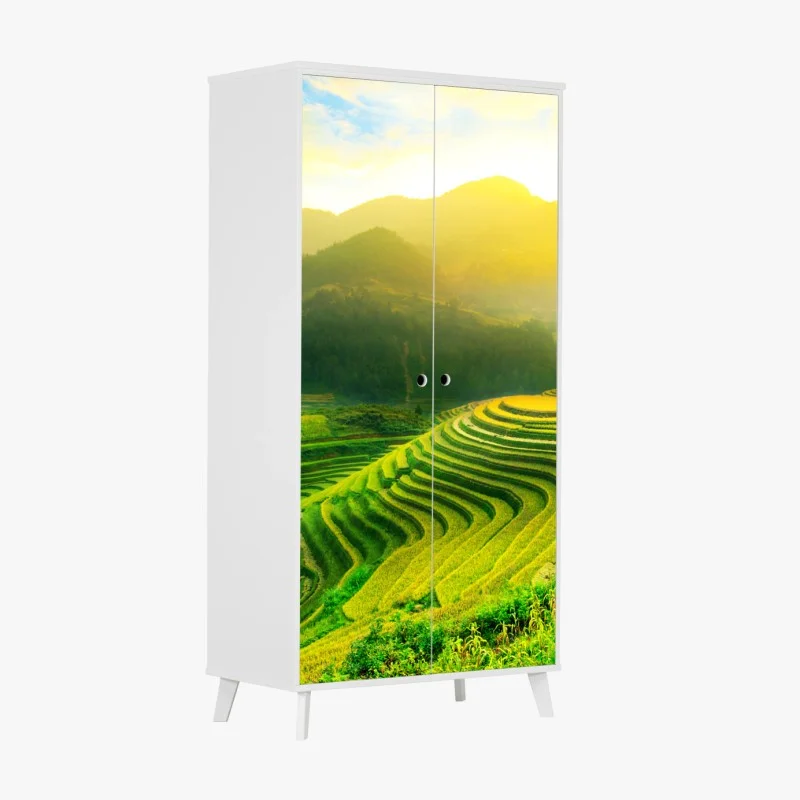 Sticker pour armoire rizières en terrasses au soleil doré – Wallnifity®