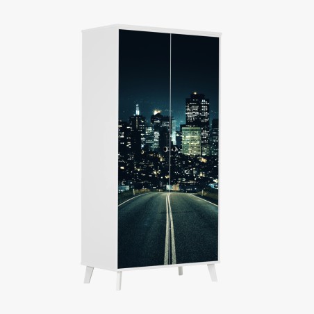 Sticker pour armoire route vers la ville illuminée – Wallnifity®