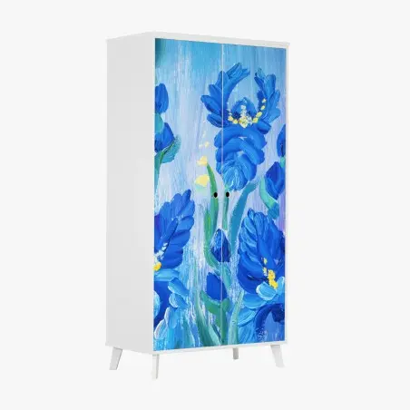 Sticker pour armoire bouquet d'iris bleus en peinture à l'huile – Wallnifity®
