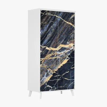 Sticker pour armoire élégance marbrée bleu-gris aux veines dorées – Wallnifity®