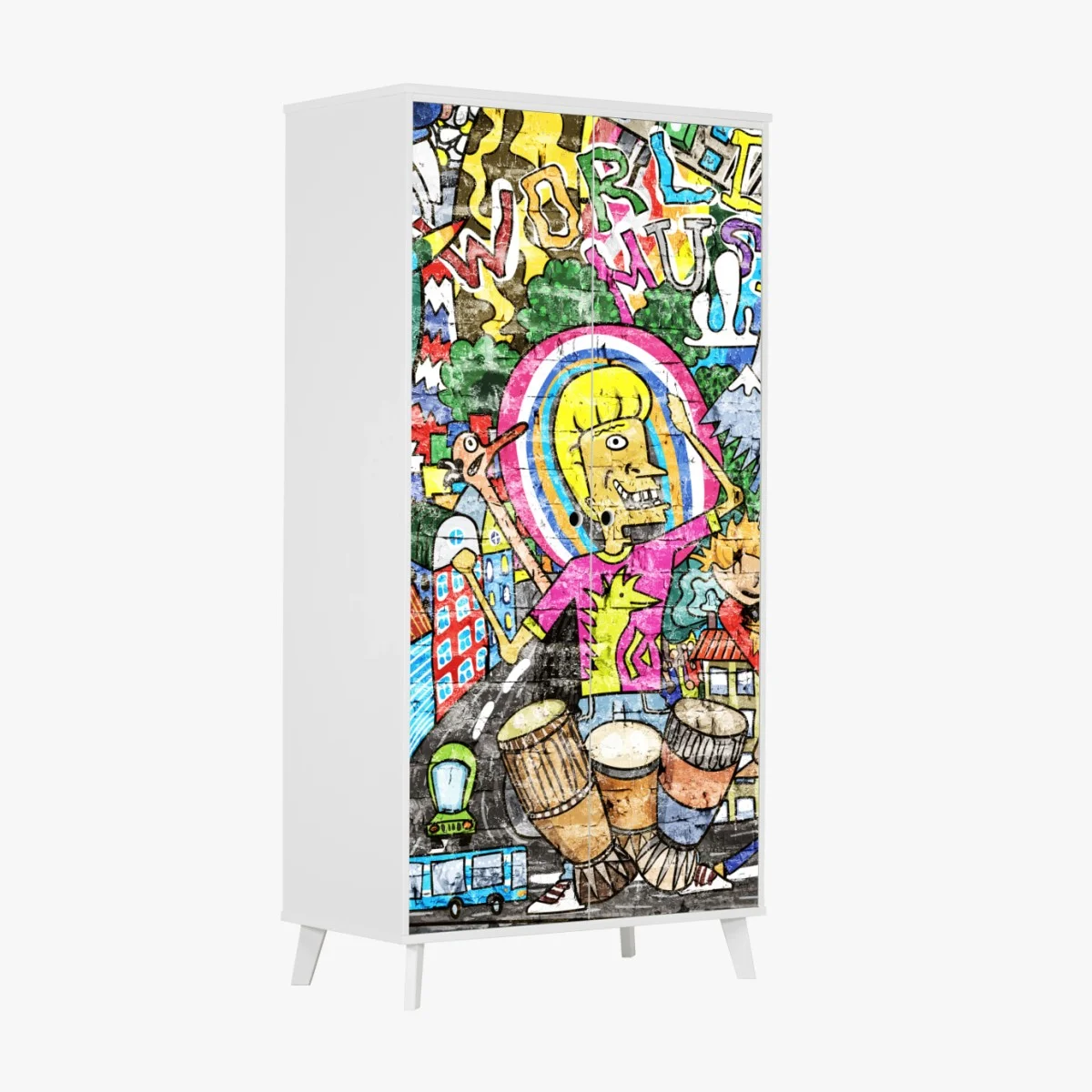 Sticker pour armoire murale urbaine musicale multicolore – Wallnifity® Sticker pour armoire murale urbaine musicale multicolore – Wallnifity®