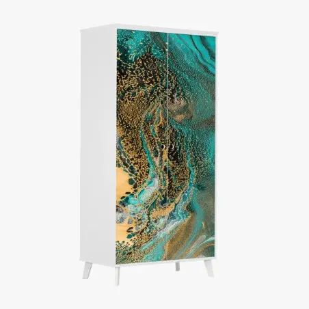Sticker pour armoire abstraction marine dorée et turquoise – Wallnifity®