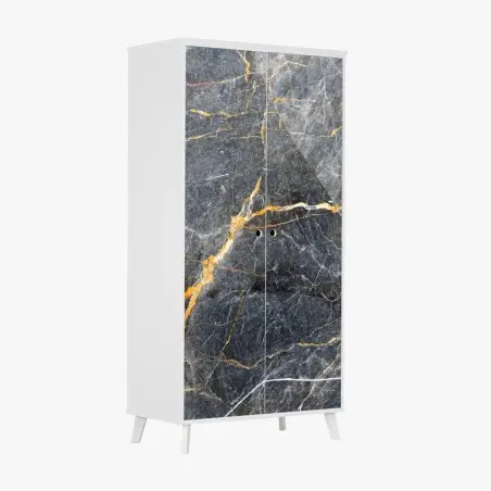 Sticker pour armoire marbre gris aux veines dorées – Wallnifity®