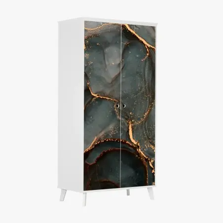 Sticker pour armoire vagues dorées sur fond émeraude – Wallnifity®
