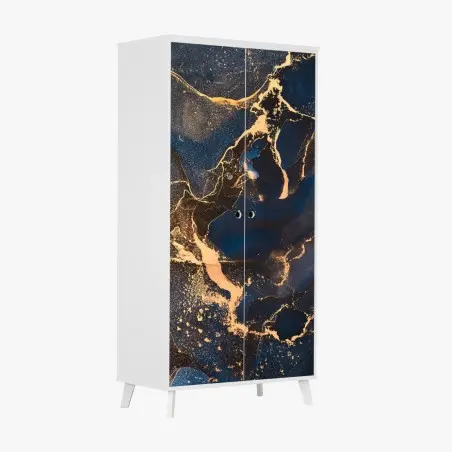 Sticker pour armoire vagues d'or sur bleu profond – Wallnifity®
