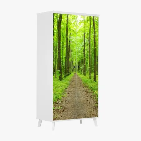 Sticker pour armoire sentier verdoyant en forêt au printemps – Wallnifity®