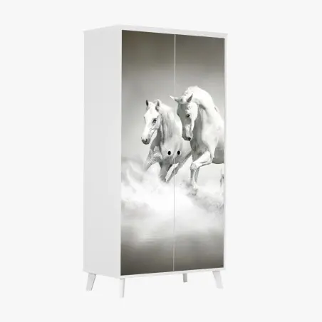 Sticker pour armoire trois chevaux blancs en liberté – Wallnifity®