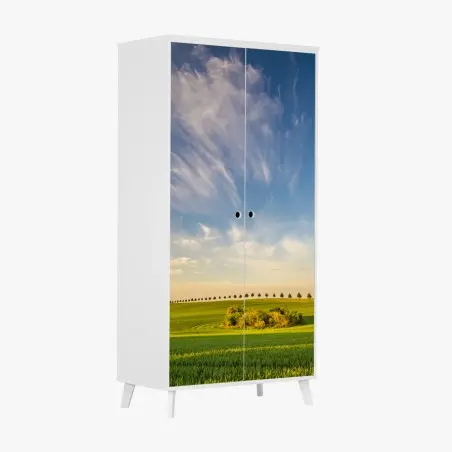 Sticker pour armoire alignement d'arbres sur champ printanier – Wallnifity®