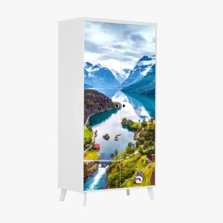 Sticker pour armoire fjord norvégien au cœur des montagnes – Wallnifity®