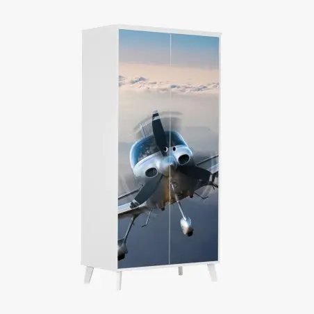 Sticker pour armoire avion en plein vol au-dessus des montagnes brumeuses – Wallnifity®