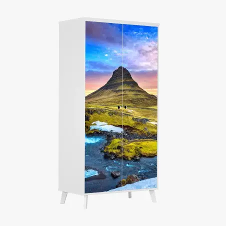 Sticker pour armoire lever de soleil à Kirkjufell, paysage d'Islande – Wallnifity®