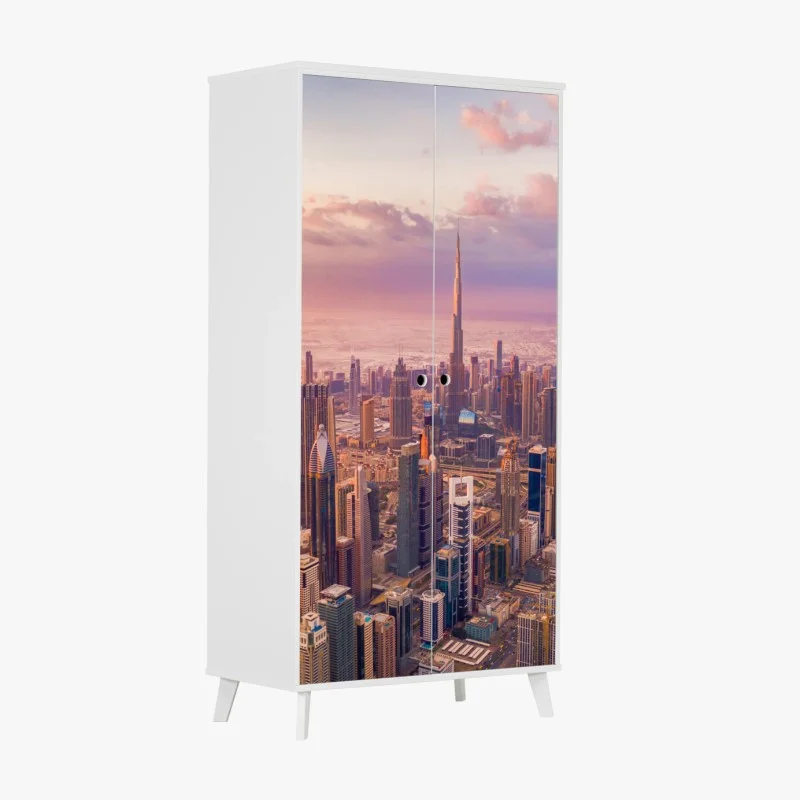 Sticker pour armoire panorama urbain de Dubaï avec Burj Khalifa au coucher de soleil – Wallnifity® Sticker pour armoire panorama urbain de Dubaï avec Burj Khalifa au coucher de soleil – Wallnifity®