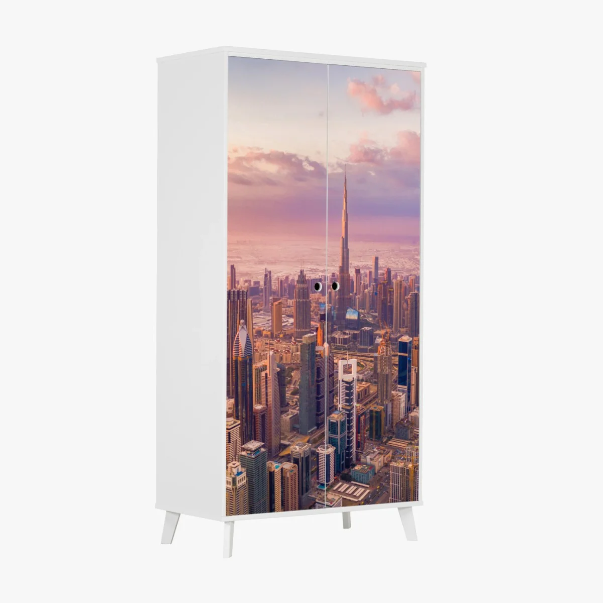 Sticker pour armoire panorama urbain de Dubaï avec Burj Khalifa au coucher de soleil – Wallnifity® Sticker pour armoire panorama urbain de Dubaï avec Burj Khalifa au coucher de soleil – Wallnifity®