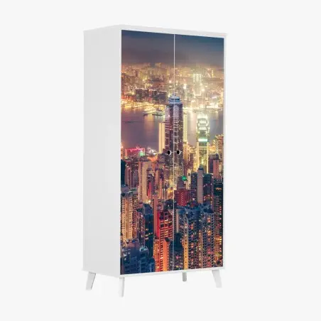Sticker pour armoire vue panoramique nocturne de Hong Kong depuis Victoria Peak – Wallnifity®