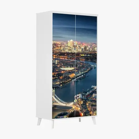Sticker pour armoire vue aérienne nocturne de Londres et du Tower Bridge – Wallnifity®