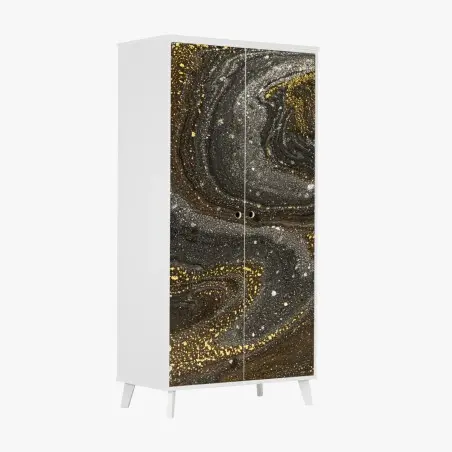 Sticker pour armoire tourbillons dorés sur marbre sombre – Wallnifity®