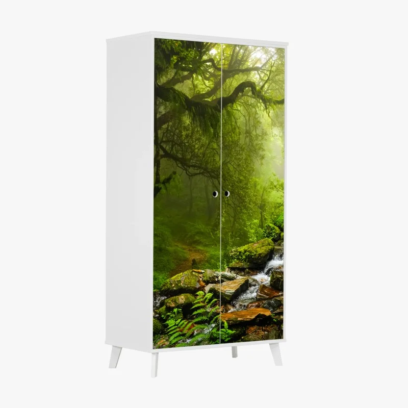 Sticker pour armoire forêt brumeuse et cascade émeraude – Wallnifity® Sticker pour armoire forêt brumeuse et cascade émeraude – Wallnifity®