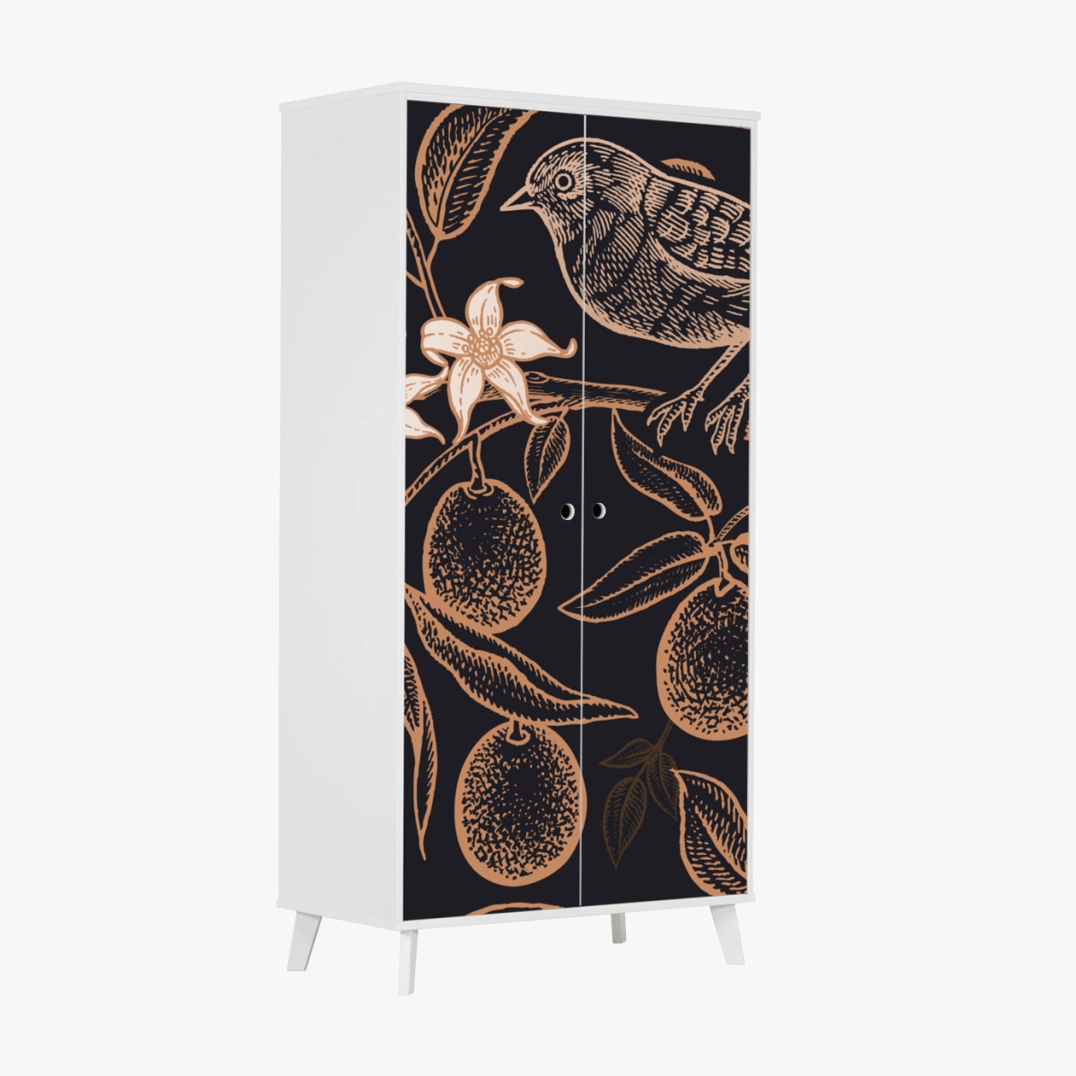 Sticker pour armoire motif botanique d'oiseaux et d'agrumes sur fond noir – Wallnifity®