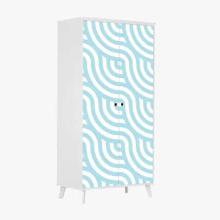 Sticker pour armoire motif géométrique ondulé bleu et blanc – Wallnifity®