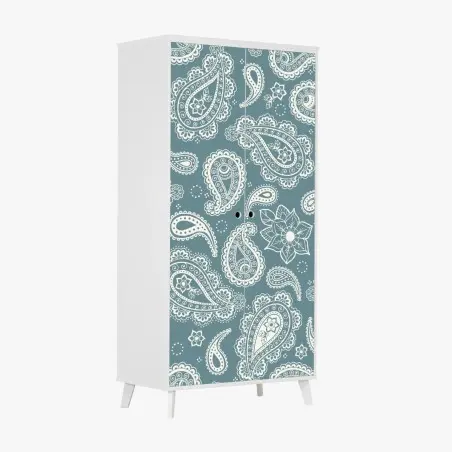 Sticker pour armoire motif cachemire floral bleu-vert élégant – Wallnifity®