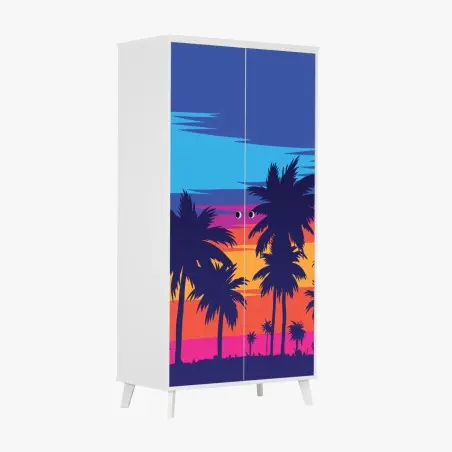 Sticker pour armoire scène tropicale rétro aux palmiers – Wallnifity®